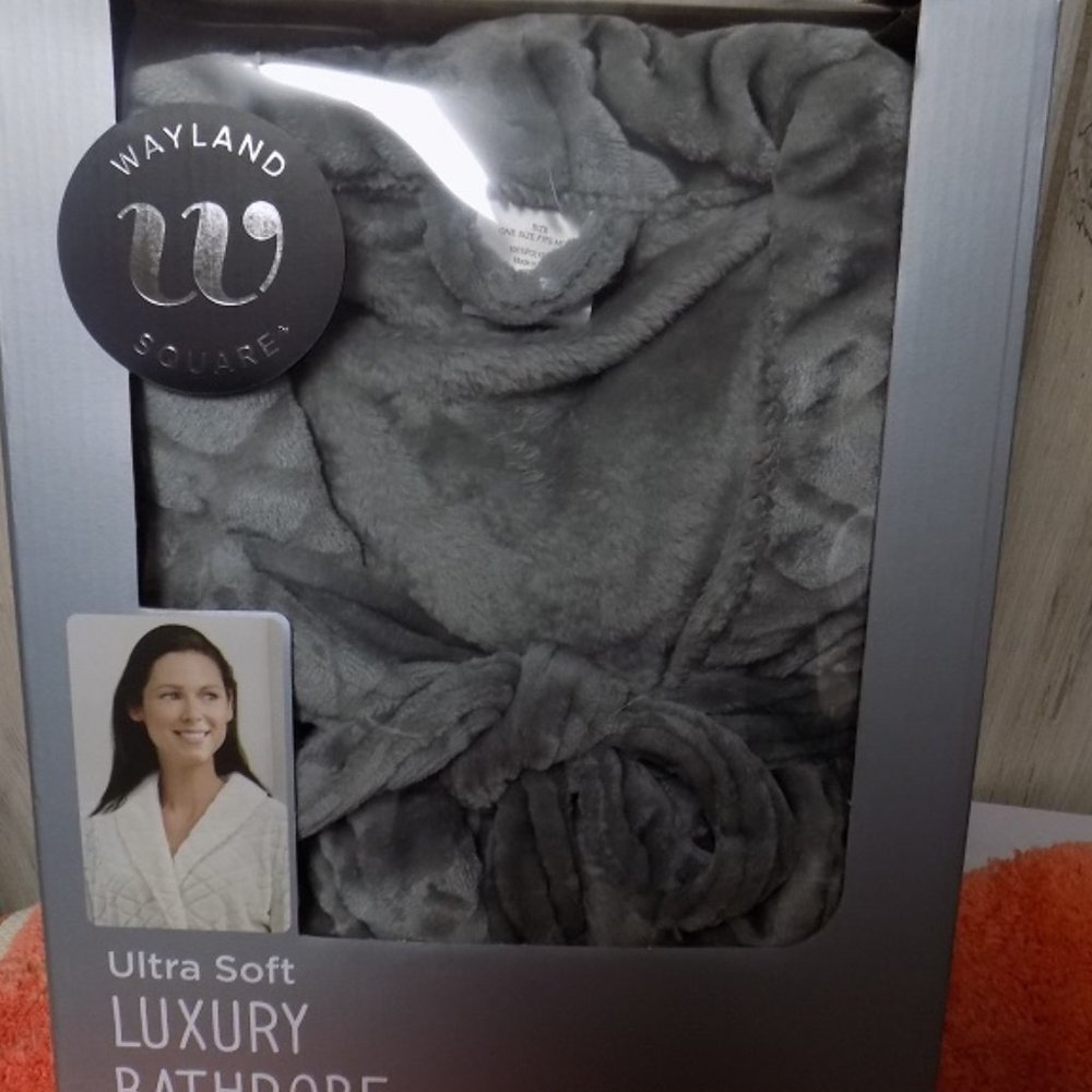 plush gray bathrobe
